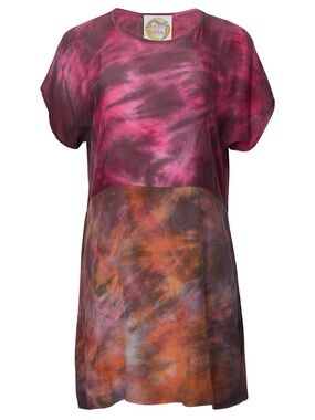 Haley Solar Tie Dyed Color Blocked 100% Silk Mini Dress Medium
